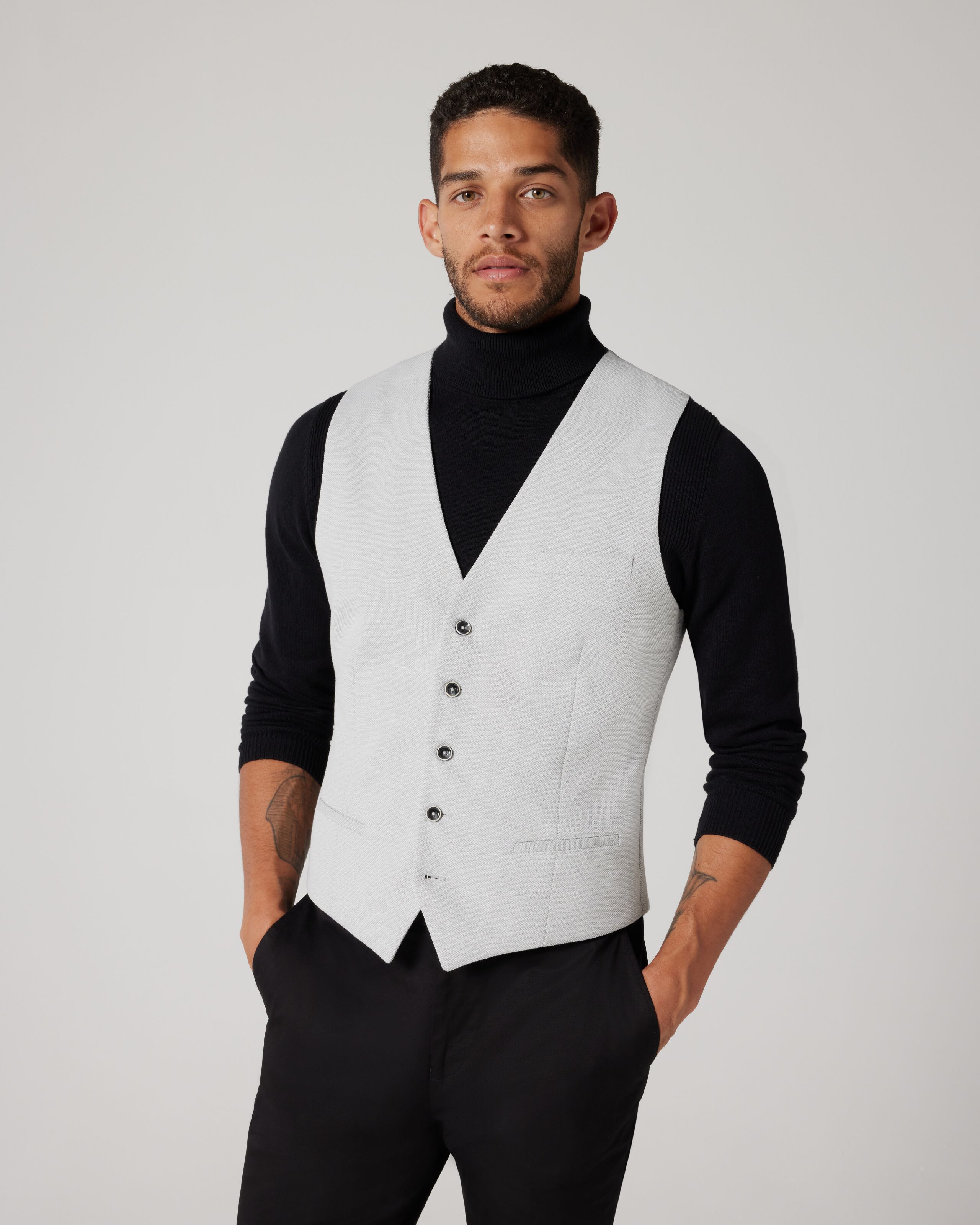 5 Buttoned Textured Tailored Vest Bone Vests Politix